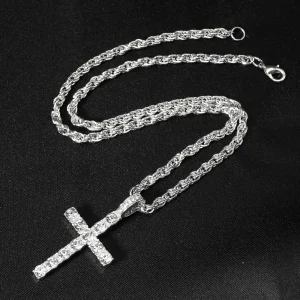 collier argenté croix mini diamants