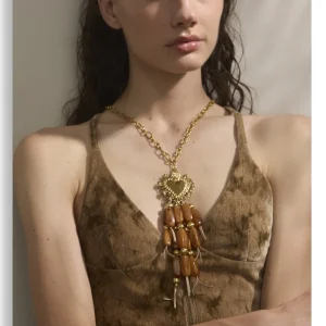 collier pendentif bois style ethnique