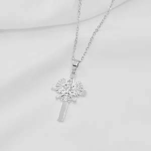 Mon collier femme Collier Acier Croix motif Aigle Argenté