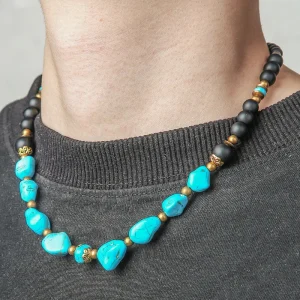 collier en turquoise et perles noires