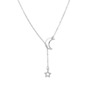 collier Y étoile et lune argenté